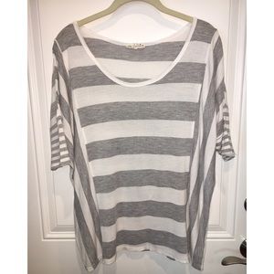 Grey and white strips short sleeve shirt
